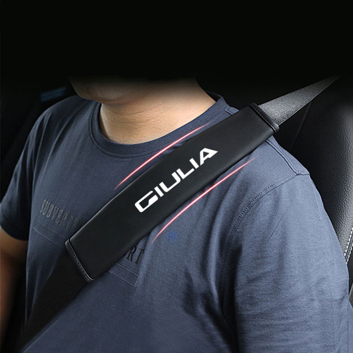 อุปกรณ์เสริมภายในรถแผ่นนิรภัยหนังหุ้มเข็มขัดนิรภัยรถแผ่นรองไหล่เข็มขัดนิรภัยสำหรับ-alfa-romeo-ciulia-2ชิ้น