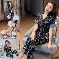 【Focus】M-5XL Fashion Silk Plus Size Sleepwear Pyjamas Long Pants+short Sleeve Satin Pajamas Womens Casual Loose Set Baju Tidur