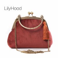 【CW】 Female Vintage Handmade Velvet Minimalist Simple Hanfu Bag Lady Chinese Wedding Fringed Small Size Phone Side Sling Shoulder Bag