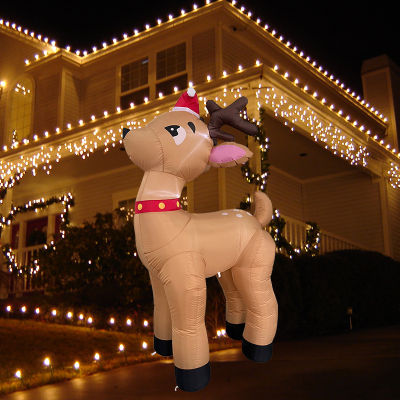 7FT Inflatable Reindeer คริสต์มาสตกแต่งกลางแจ้งไฟ LED Elk Inflatable ของเล่น Xmas Decor สำหรับ Home Garden ปีใหม่ Ornament