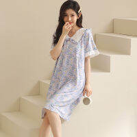 ฤดูร้อนขนาดเล็กดอกไม้ชุดนอนแขนสั้น Nightgown เต็มผ้าฝ้ายวอร์มลำลอง Pijamas Mujer หลาใหญ่5XL กระโปรงชุดนอน