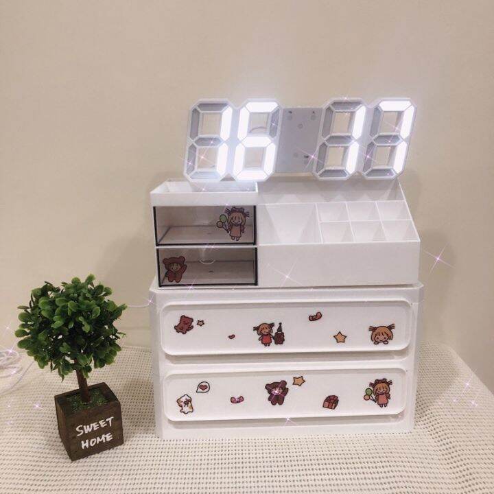 สินค้าใหม่-1ชุดมี-3ชิ้น-led-clock-ลิ้นชัก-ชั้นวางเครื่องสำอางพร้อมลิ้นชัก-2-ชั้น-กล่องเก็บของ-ลิ้นชัก-ลด-50