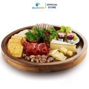 Khay gỗ xoay BLUEZON 46cm, decor đựng thức ăn, đồ dùng trang trí