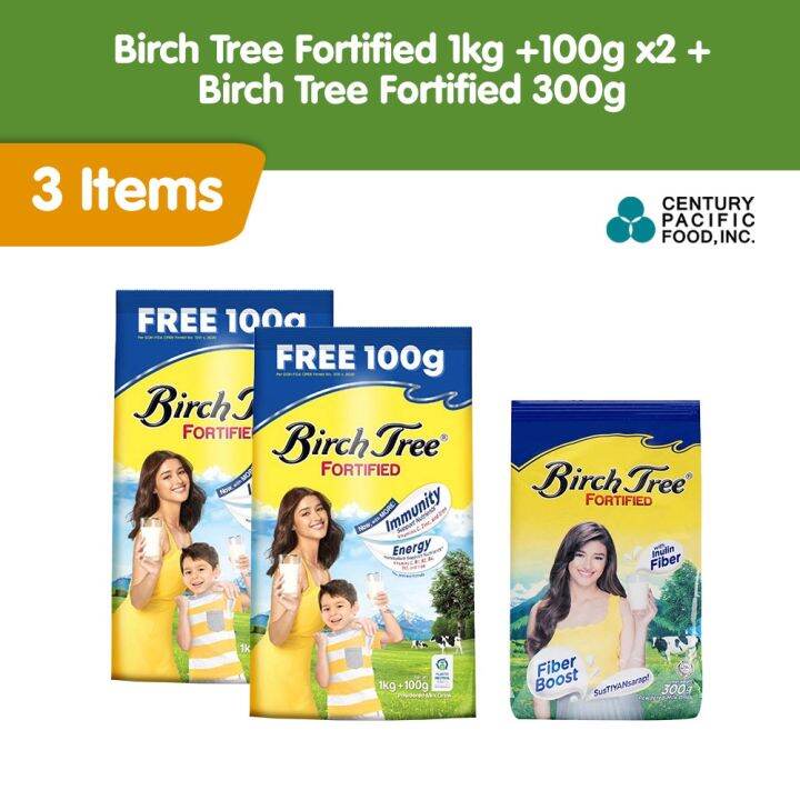 Birch Tree Fortified 1kg +100g Pack of 2 + Birch Tree Fortified 300g