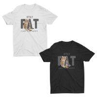 AIDEER Cat Collection เสื้อสกรีนลายแมว มีทั้งสีขาวและสีดำ STAY FAT Lazy and Happy เสื้อยืดคุณภาพดี