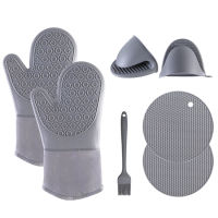 7 In 1 Silicone Baking Gloves Heat Resistant Silicone Oven Mitts With Mini Oven Gloves And Hot Pads Potholders Silicone Brush