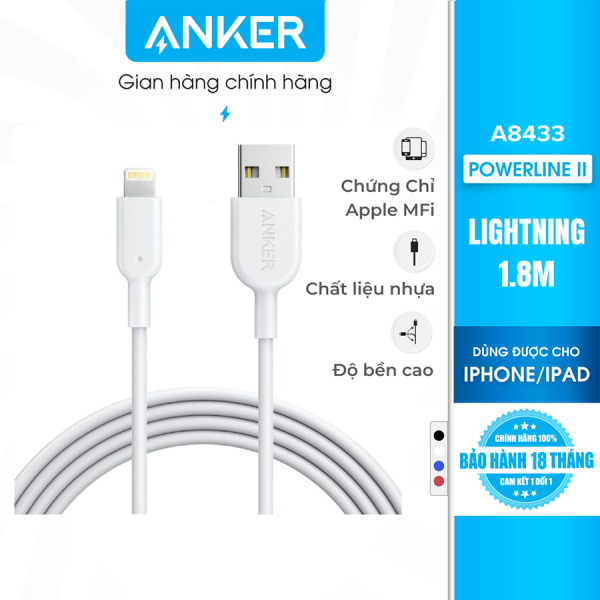 Cáp sạc thế hệ 2 Anker PowerLine II Lightning dài 1.8m cho iPhone iPad – A8433