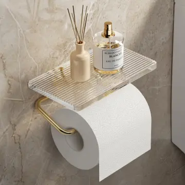Self Adhesive Toilet Paper Holder with Shelf - Paper Towel Holder Wall Mount Bathroom Washroom Toilet Roll Holder Crystal Acrylic Medium Toilet