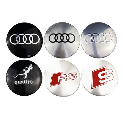 4Pcs 56Mm Audi RS Sline Quattro A3 A4 A5 A6 Tt A4l Q3 Q5 Q7ศูนย์ล้อรถHubฝาครอบสติกเกอร์ตรารถยนต์Decal