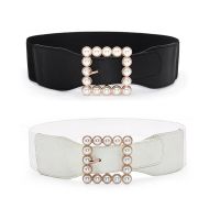 Large Square Pearl Buckle Belt Wide Waist Belts Women Stretch Cummerbunds Lady Waistband For Blouse Dress Stretch Waist Seal