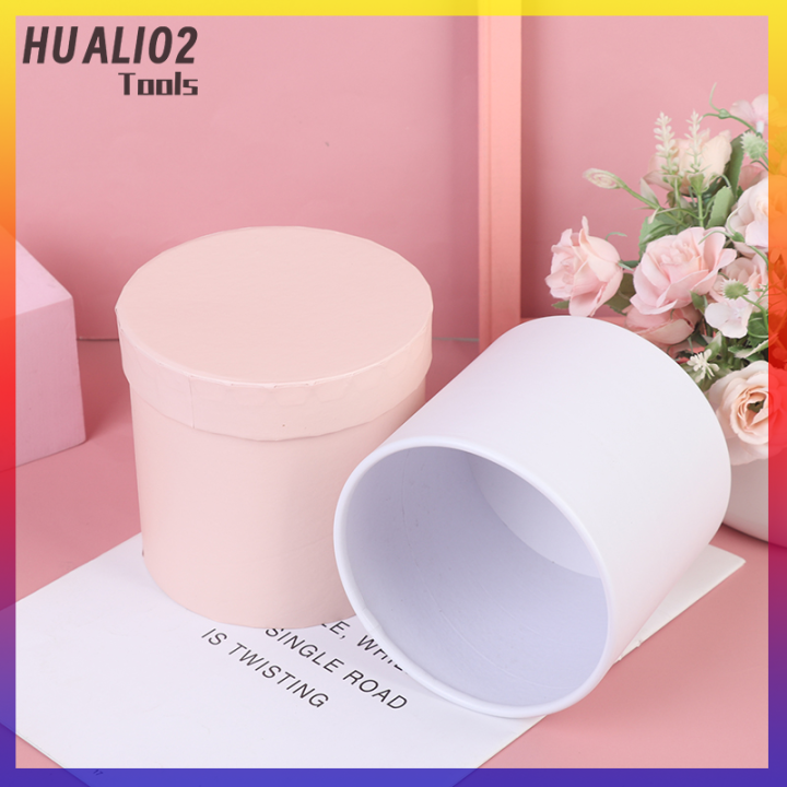 huali02กล่องกระดาษลายดอกไม้ทรงกลม1ชิ้นกล่องใส่ของขวัญถังกล่องของขวัญปาร์ตี้