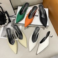✶✗ Womens High Heels Leather Pointed Toe Mules Half Shoes Ladies Green Black Shoes