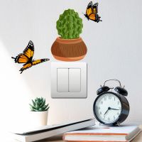 T81# Creative Green Plant Potted Butterfly Light Switch Phone Wall Stickers For DIY Home Decoration Cartoon Animals Decals Wall Stickers Decals