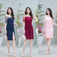 Maya-Fashion เสื้อผ้าผู้หญิง Dressออกงาน สีกรม แดง ชมพู พร้อมส่ง