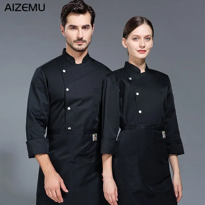 Men Chef Jacket Black And White Chef Outfit Long Sleeve Chef Coat Snap  Front Closure Restaurant Uniforms Women Kitchen Chef Wear | Lazada PH