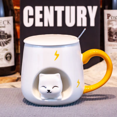 Cute Ceramic Mug Set With lid Spoon Ceramic Travel Creative Cartoon Mug Girl Breakfast Milk Coffee Cup