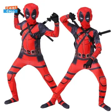 Anime Kids Adult Superhero Deadpool Cosplay Costumes Bodysuit Attached Mask  Suits Halloween Party for Boy Girls