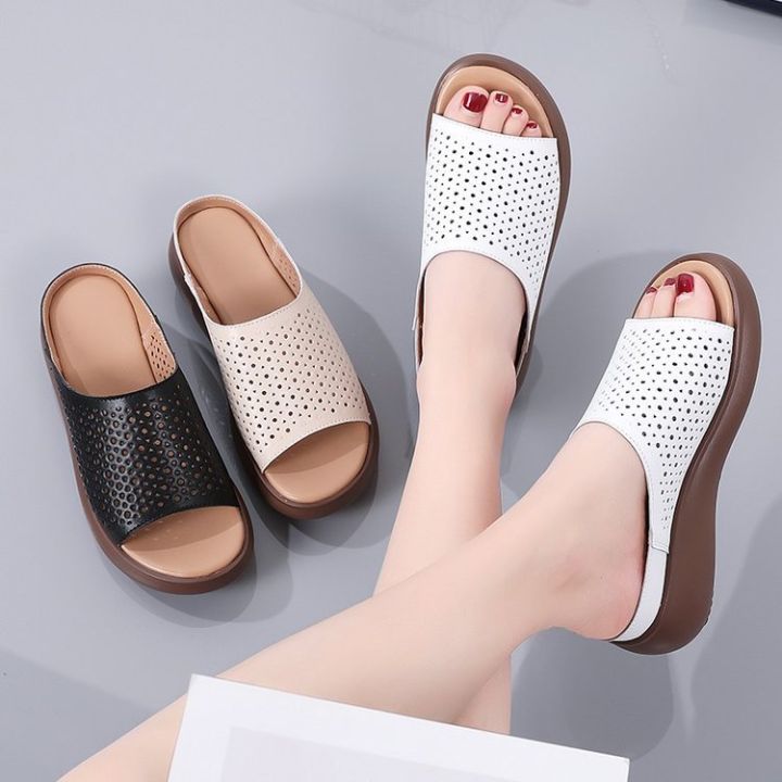 Summer new slippers women's wedge heel fish mouth Korean women's daily ...