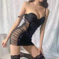 2023 Hot Love Story New Sexy Lingerie Sexy See-Through Mesh Camisole Skirt Ice Silk Gathering Steel Bracket Seduction Nightdress