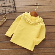 Oyamerbaby Child Girls Long Sleeve Solid Color Soft Casual Ruffle Neck T