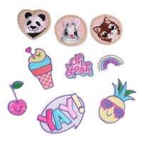 100pcs/lot Sequin Anime Embroidery Patch Rainbow Panda Rabbit Cat Fruit Ice Cream Cherry Pineapple Clothing Decoration Crafts