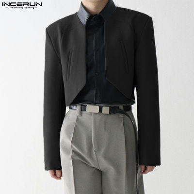 INCERUN เสื้อแจ็คเก็ตสั้นแขนยาวสไตล์โกธิคพังค์เสื้อโค้ทสำหรับปาร์ตี้สไตล์ฮิปปี้ (สไตล์เกาหลี)