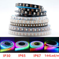 WS2812B แถบไฟ Led RGB DC 5V แยกที่อยู่ได้1M-5M 2812พิกเซลสมาร์ทกันน้ำ IP30/65/67ไฟ Led สีดำขาว