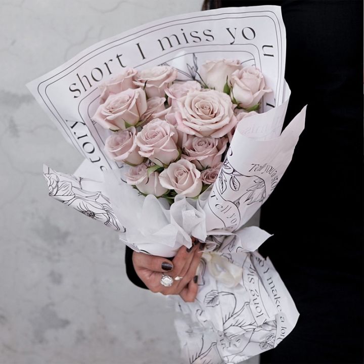 ช่อดอกไม้อุปกรณ์สำหรับร้านค้าดอกไม้กระดาษห่อดอกไม้ขาวดำกระดาษบรรยากาศ10แผ่น