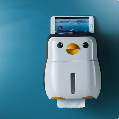 Penguin Toilet Paper Holder Wall Mounted Punch Free Waterproof Plastic Tissue Box Home Bathroom Storage Rack Creative Portable