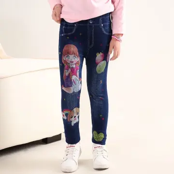 Girls Fashion New Casual Denim Maong Pants Cute Embroided Design Garterized  Jeans Kids 3-12years