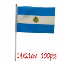 ZXZ Argentina hand Flag 100pcs 14*21cm Polyester Double Side Printing Argentina AR Hand waving Flag with plastic flagpole