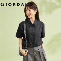 HOT”GIORDANO ผู้หญิง เสื้อเชิ้ตลำลองแขนสั้นผ้าฝ้ายทอสีทึบที่พันแขน Free Shipping 05343472