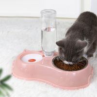 Dog Bowl Cat Feeder Bowl With Dog Water Bottle Drinking Automatic Pet Bowl Cat Food Bowl Pet Stainless Steel Double Bowl