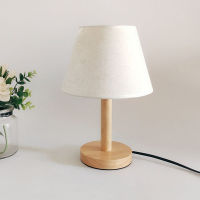 Bedside Table Lamps Modern Nightstand Lamp, Wooden Base &amp; Linen Fabric Shade 12W bulbs Desk lamp for Bedroom, Living Room,Office