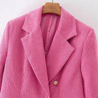 [EWQ] Temperament Simple Red Corduroy Blazers Spring 2022 Women New Notched Personality Single Breasted Suit Coat Tide 16R1147