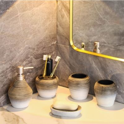 【jw】❣┇№  Artesanal do vintage suprimentos banheiro acessórios de cerâmica conjunto titular escova dentes dispensador líquido sabão prato decoração da sua