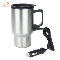 รถถ้วยอุ่นให้ร้อน12V รถแก้วร้อน450Ml ถ้วยกาแฟไฟฟ้าสแตนเลสสำหรับเดินทางกระบอกน้ำเก็บความร้อนฉนวนความร้อน