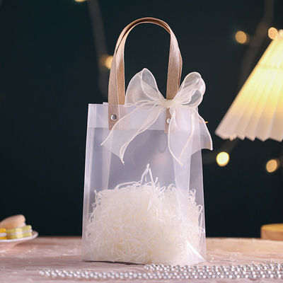 New Tote Toy Gift Bag Soft Traslucent PVC Tote Packaging Bags with Hand Loop Matter Plastic handbag with Ribbon and Paper Filler