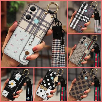 Small daisies Plaid texture Phone Case For infinix X6825/Hot20 Play armor case Shockproof Wrist Strap classic Simple