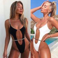 Sexy One Piece Swiwear Swisuit Hollow Out Bathing Suit etal Chain Bikini High Cut Thong Woen Biquini Swisuit