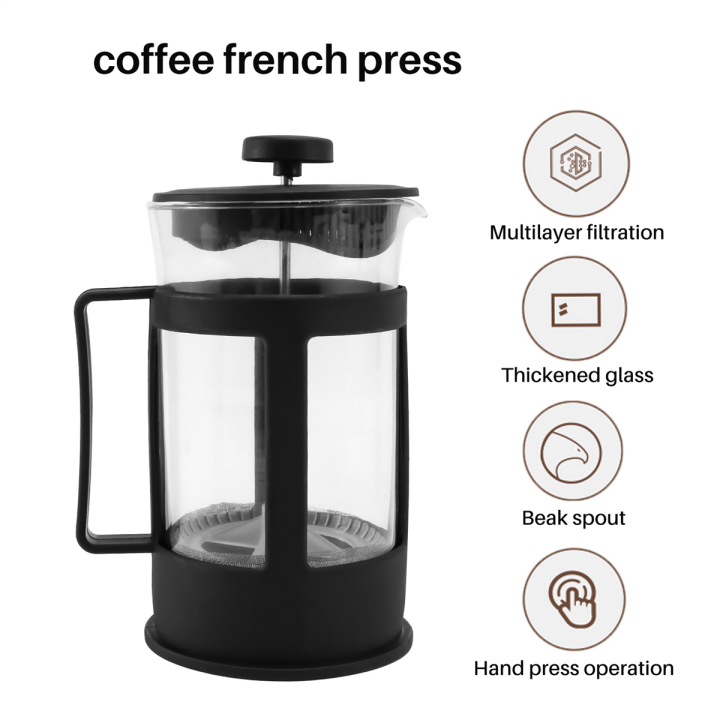 4x-glass-french-press-coffee-tea-maker-600ml-coffee-press-borosilicate-glass-with-heat-resistant-handle