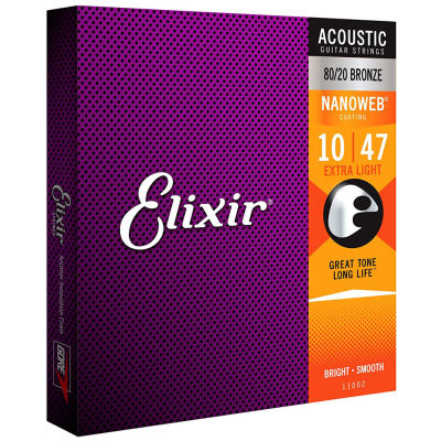 สายกีตาร์โปร่งเคลือบกันสนิม Elixir 010-047 80/20 Nanoweb #11002