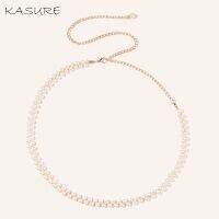 Kasure Elegant Rhinestone Pearl Beads Thin Waist Chain Woman Belt Adustable Gold Wedding Briade Strap Crystal Belts Dress Accessories Decor