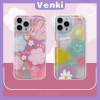 VENKI - Case For iPhone 14 Pro Max TPU Soft Jelly Airbag Case Rainbow Flower Smiley Clear Case Camera Protection Shockproof For iPhone 14 13 12 11 Plus Pro Max 7 Plus X XR