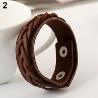 Mens Cool Classic Style Knitted Leather Bangle Punk Wristband Cuff celet