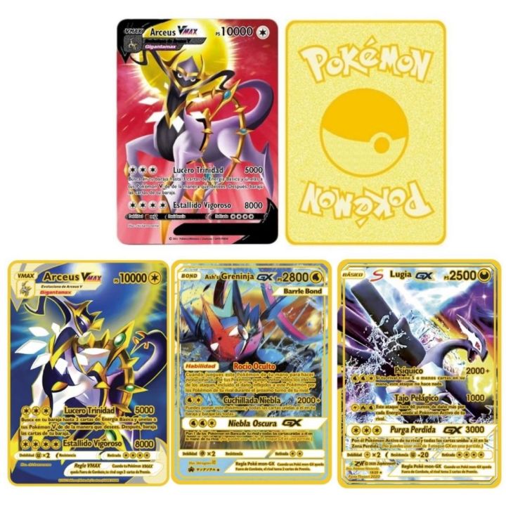10000ps arceus vmax pokemon cartões de metal espanhol pikachu charizard  vstar dourado limitado crianças presente jogo coleção cartões