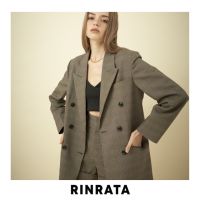 RINRATA - Cuaco Jacket เสื้อ สูท แจคเกต ลายตาราง สกอต สีน้ำตาล เทา ทรง โอเวอร์ไซส์ ชุด ไปทำงาน ชุดไปเที่ยว