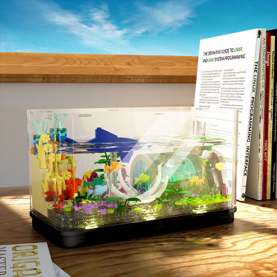 Creative Micro Aquarium Fish Tank Marine Museum รุ่น Building Blocks ตกแต่งบ้าน Fishbowl Light อิฐของเล่นเด็ก Gifts