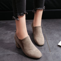 Womens Pumps Shoes Womens Flock Boots New Thick Heel High Heels Retro Round Head Suede Deep Mouth Thick Heel Single Shoes