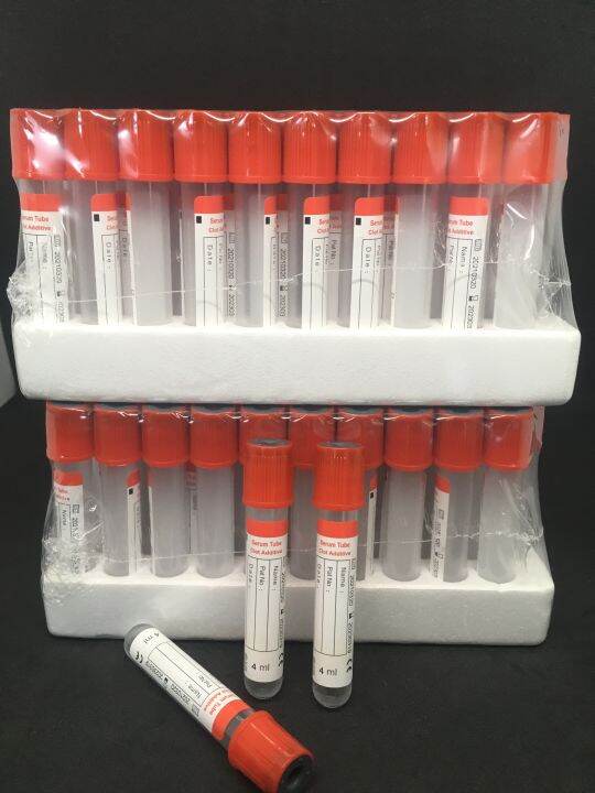 หลอดเก็บเลือด-clot-activator-vacuum-tube-จุกสีแดง-หลอดบรรจุสิ่งส่งตรวจ-ขนาด-4-ml-size-13-75-mm-100-ชิ้น-แพ็ค